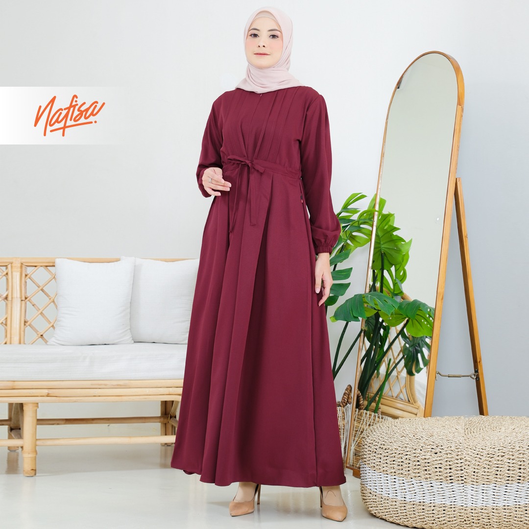 Nafisa Dress Youra Baju Gamis Wanita Lengan Panjang Kekinian - Maroon