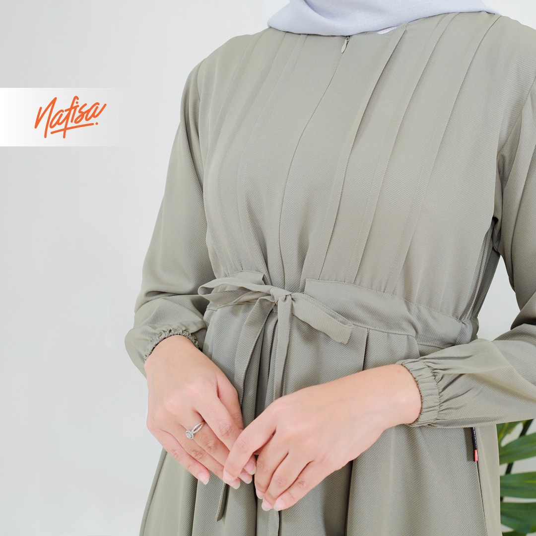 Nafisa Dress Youra Baju Gamis Wanita Lengan Panjang Kekinian - Sage