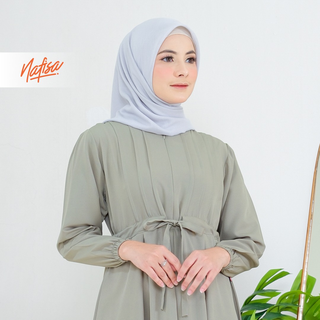 Nafisa Dress Youra Baju Gamis Wanita Lengan Panjang Kekinian - Sage
