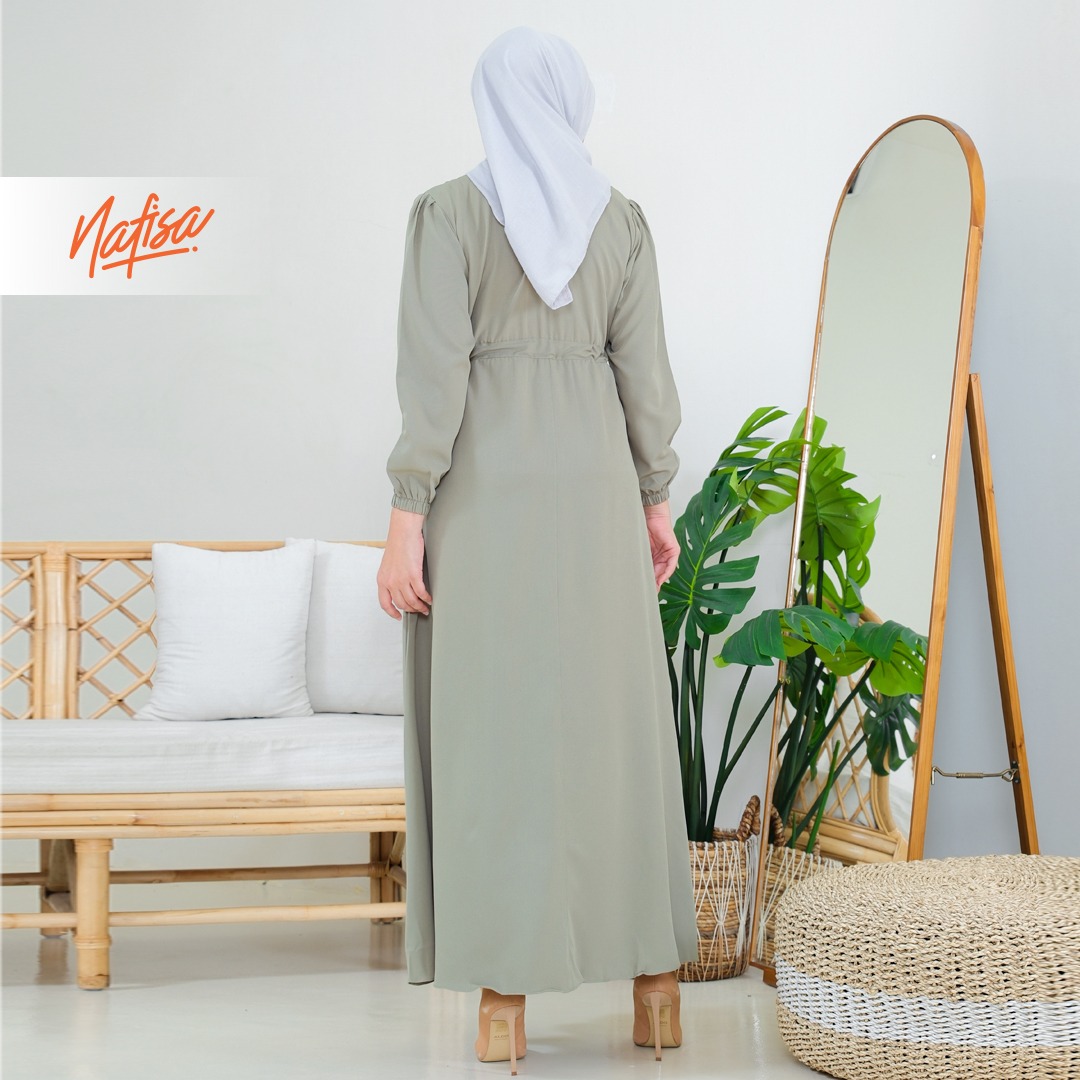 Nafisa Dress Youra Baju Gamis Wanita Lengan Panjang Kekinian - Sage