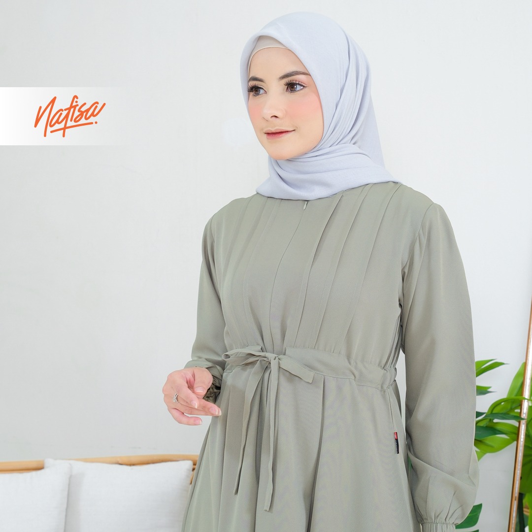 Nafisa Dress Youra Baju Gamis Wanita Lengan Panjang Kekinian - Sage