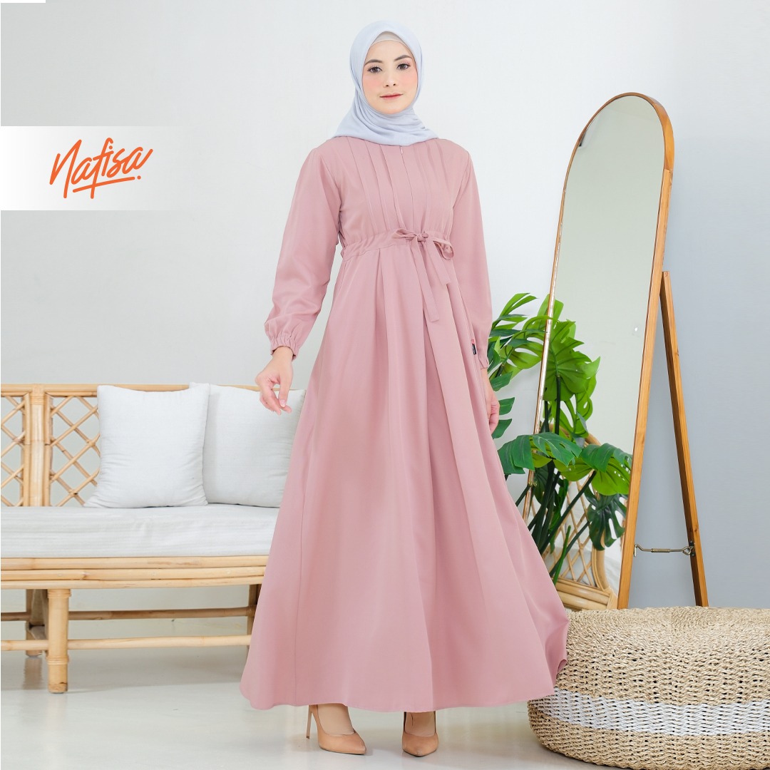 Nafisa Dress Youra Baju Gamis Wanita Lengan Panjang Kekinian - Softmil