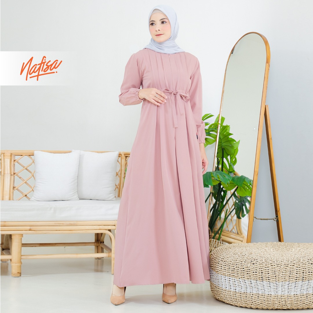 Nafisa Dress Youra Baju Gamis Wanita Lengan Panjang Kekinian - Softmil