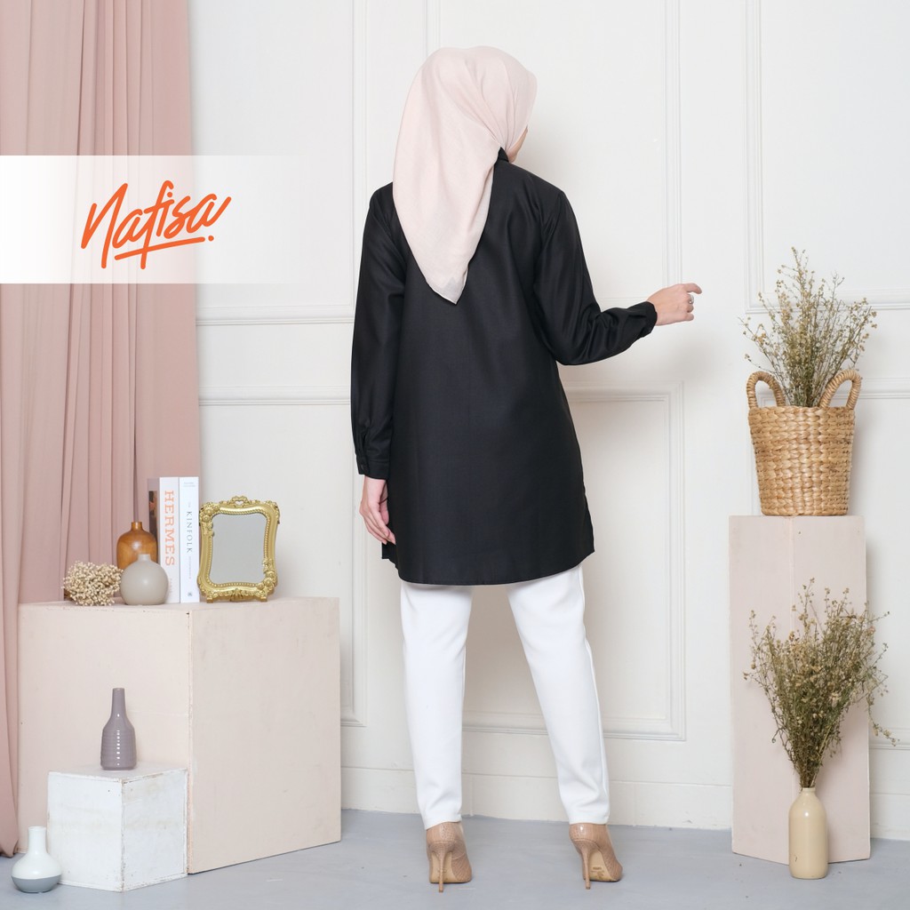 Nafisa Tunik Fleksibel Day - Kemeja Tunik Day To Day Atasan Muslim Size Lengkap - Hitam