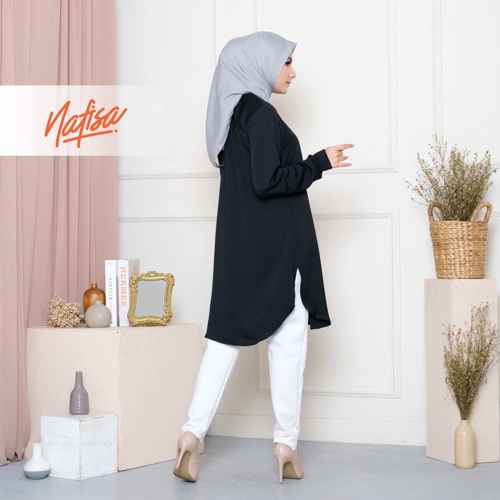 Nafisa Aeris - Tunik Wanita Kemeja Casual Atasan Masa kini Ukuran Lengkap - Warna Black / Hitam