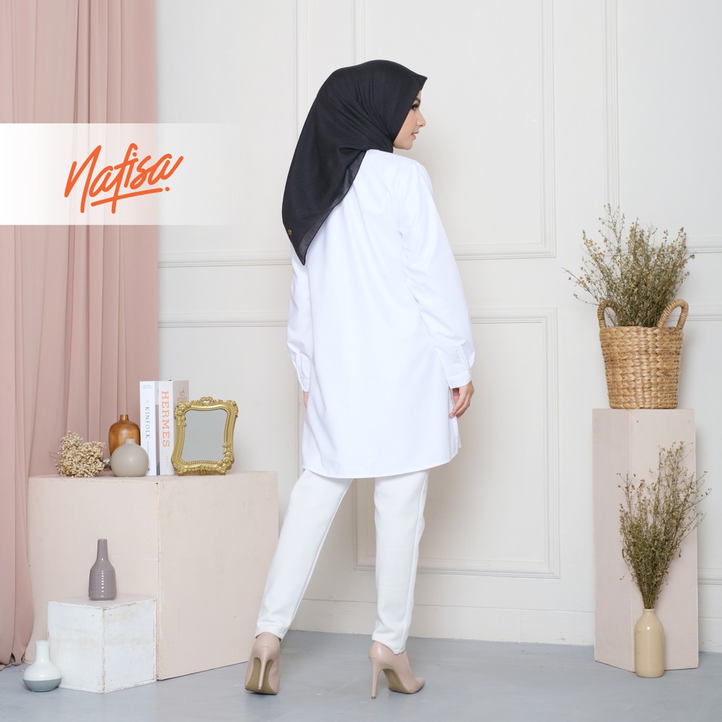 Nafisa Tunik Fleksibel Day - Kemeja Tunik Day to Day Toyobo Size Lengkap - White