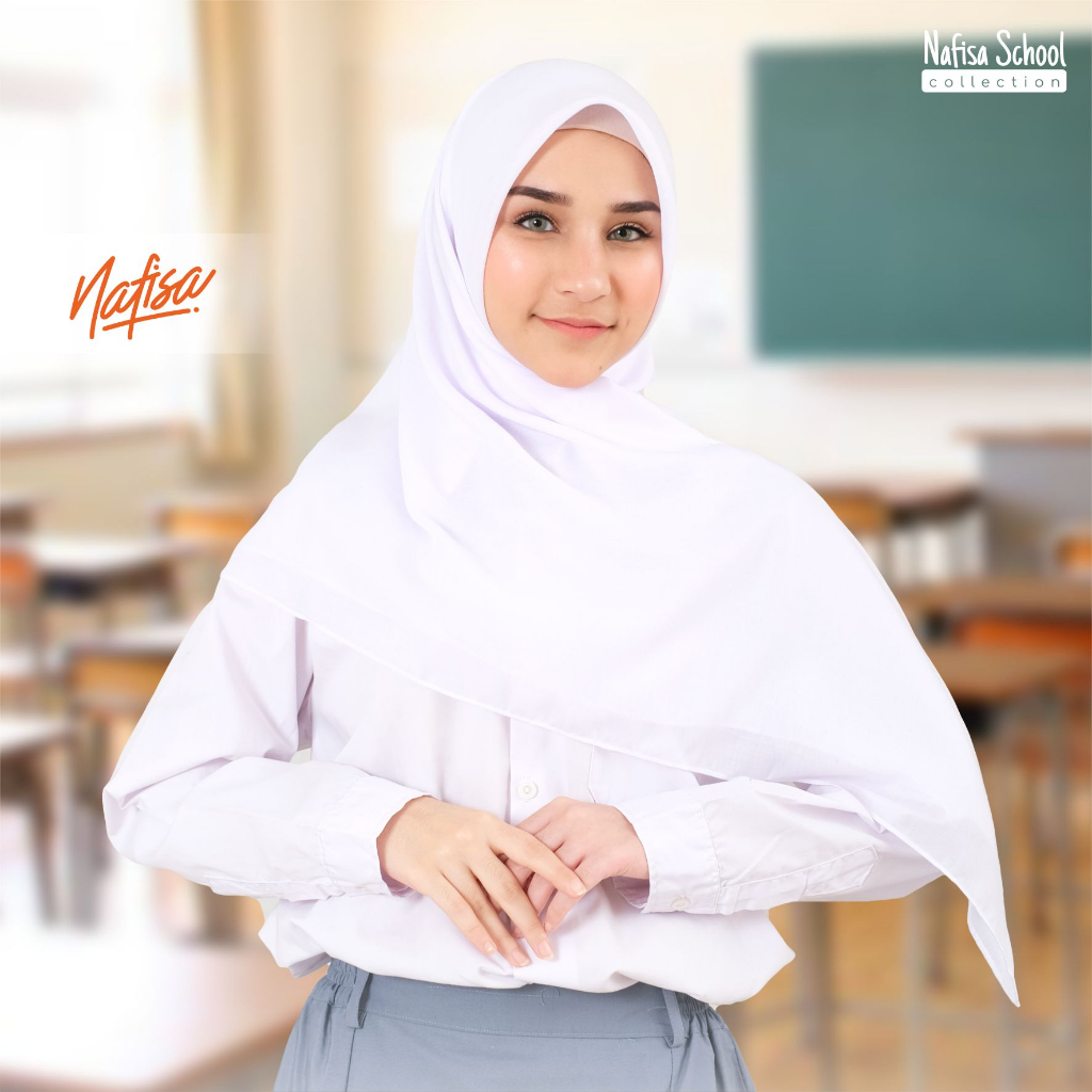 Nafisa Allura Size M Jilbab Segiempat Sekolah | Hijab Segiempat Remaja Scarf Polyester
