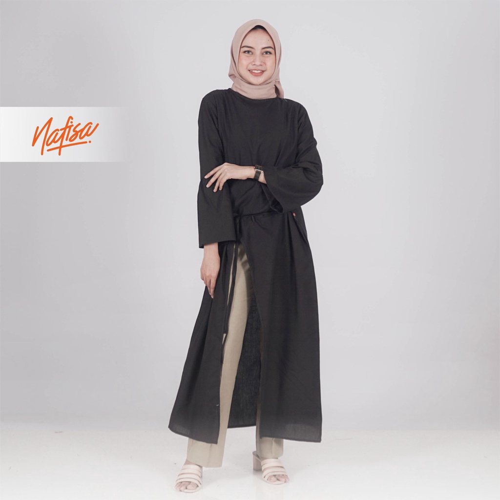 Nafisa Dress DR 04 - Baju Gamis Wanita Lengan Panjang Kekinian Dress Simple Elegant Busui Friendly