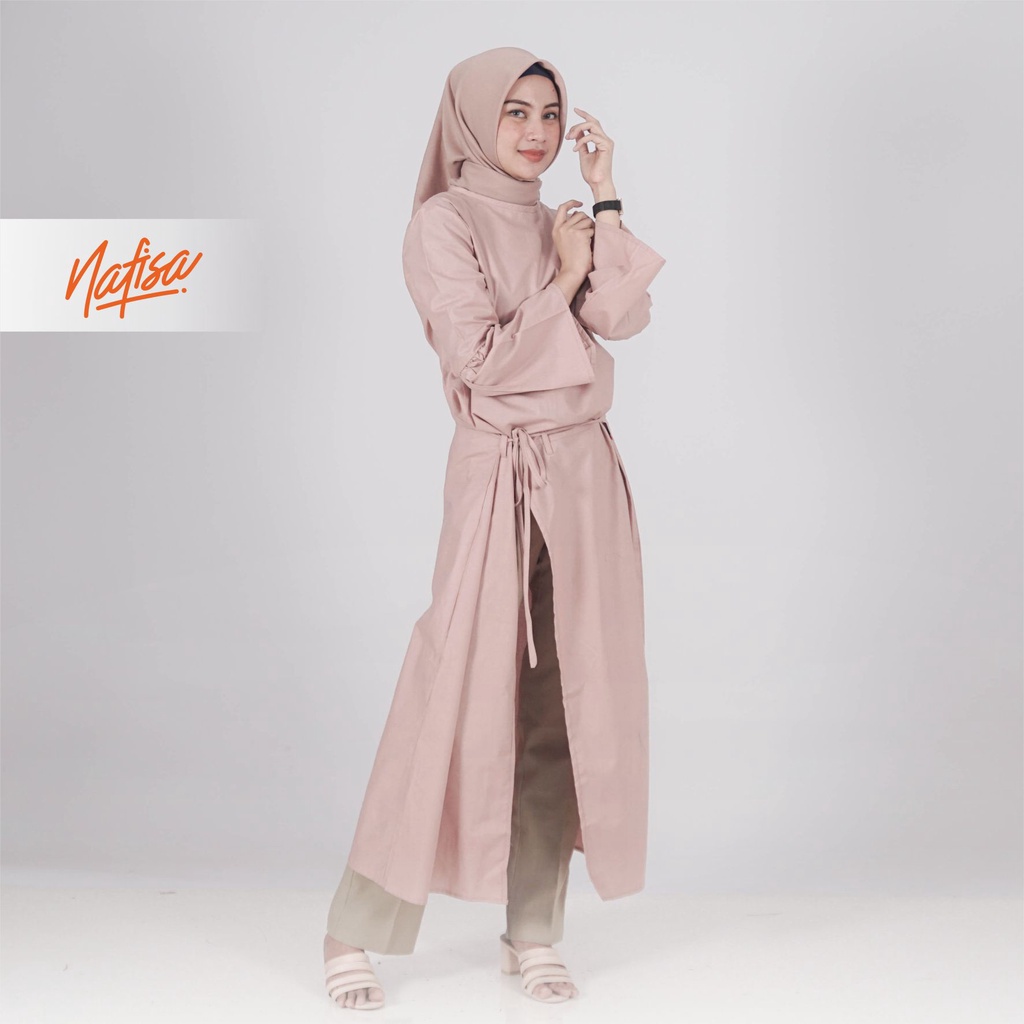 Nafisa Dress DR 04 - Baju Gamis Wanita Lengan Panjang Kekinian Dress Simple Elegant Busui Friendly