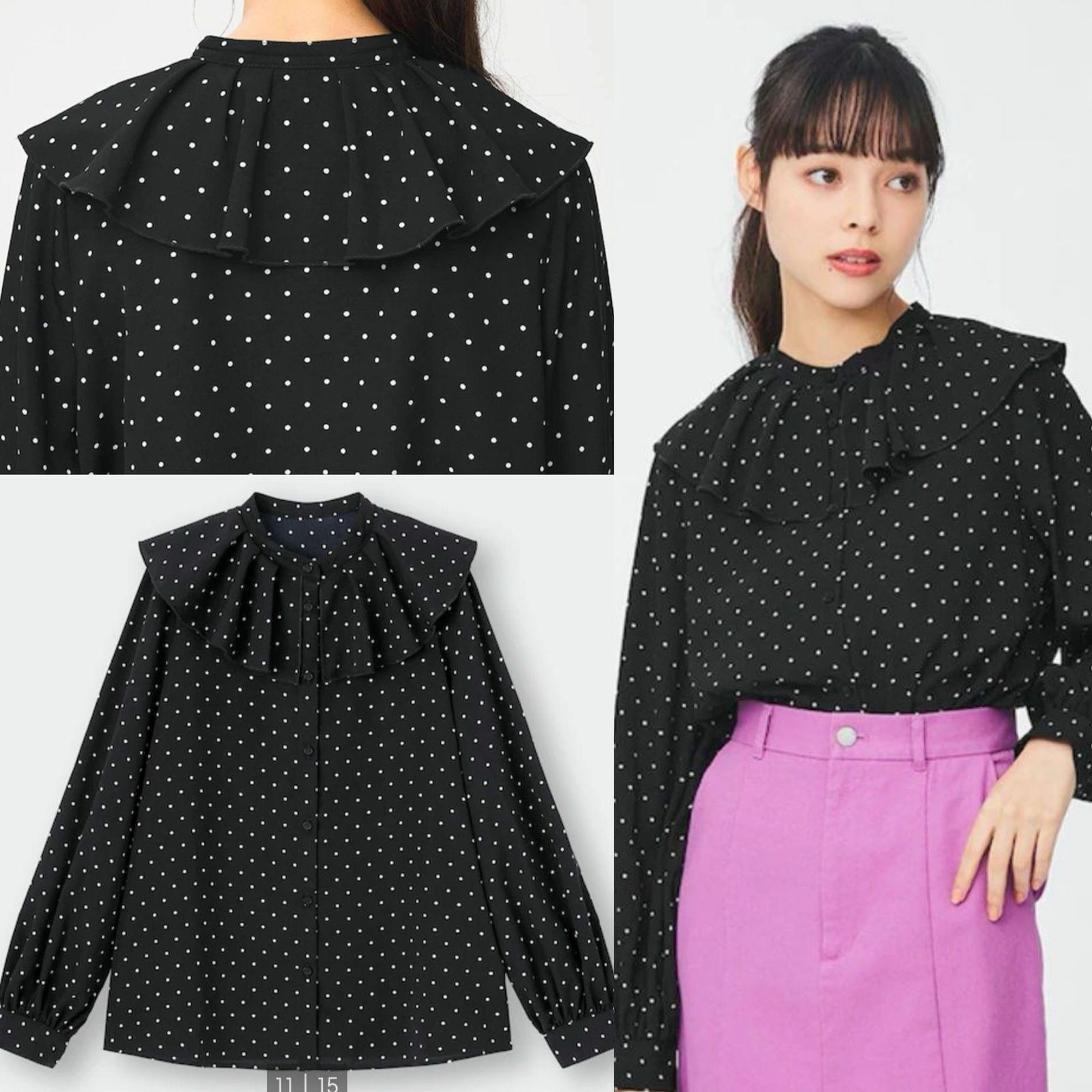 GU Uniqlo Women Colar Polka Blouse
