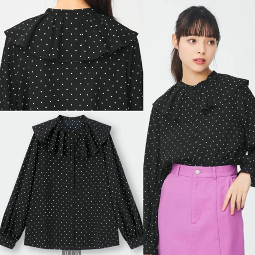 Image of GU Uniqlo Women Colar Polka Blouse