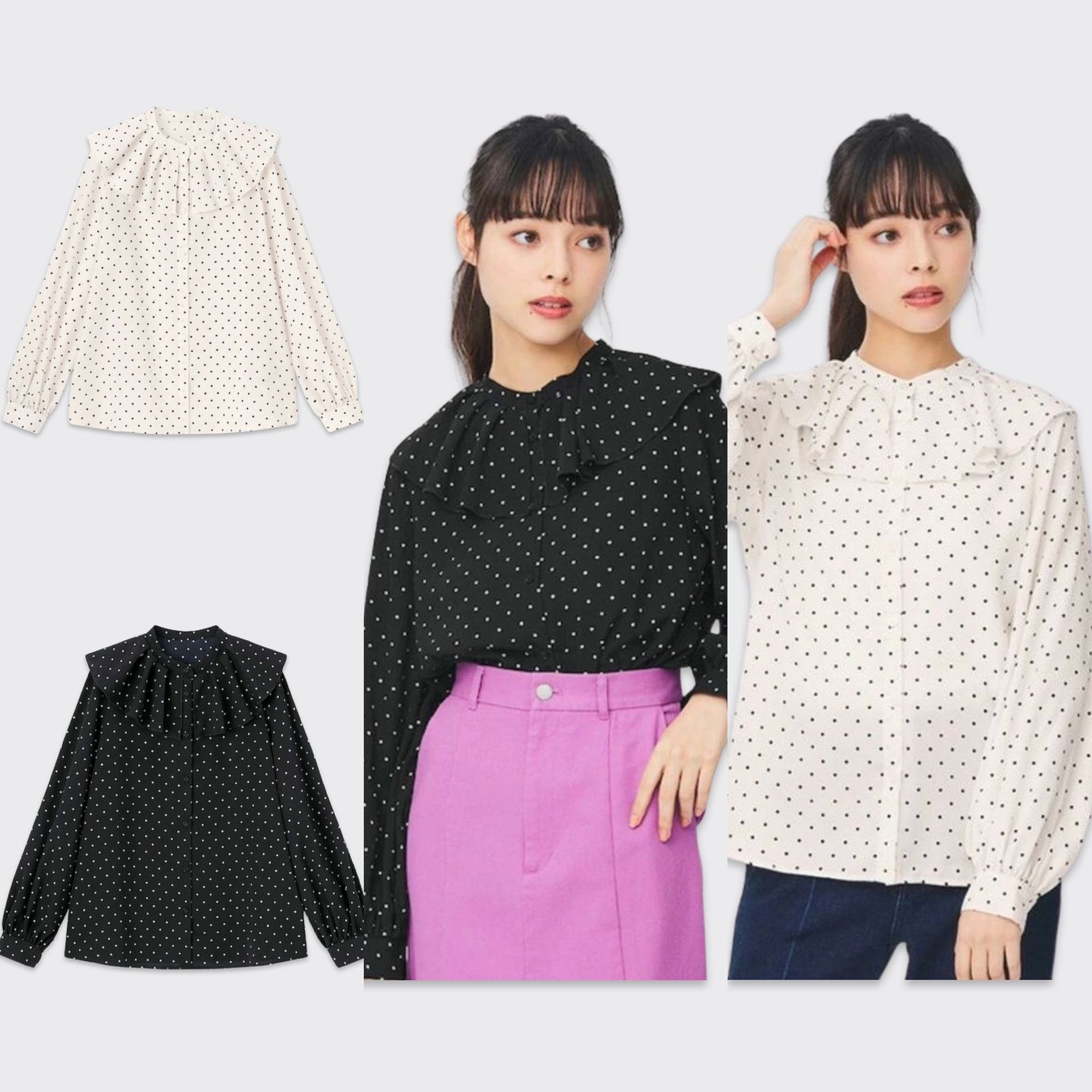 GU Uniqlo Women Colar Polka Blouse