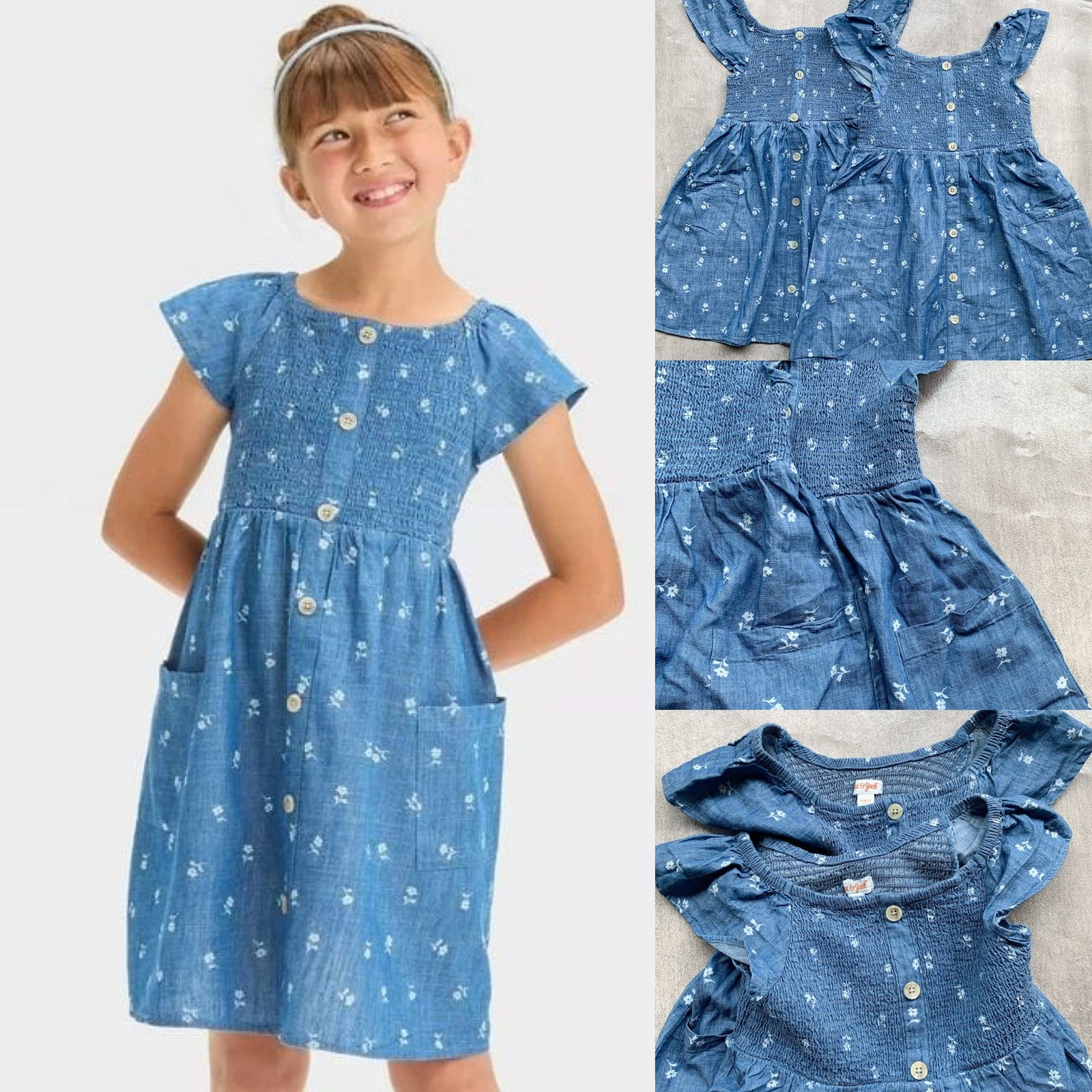 CATJACK Girls Chambray Smocked Dress