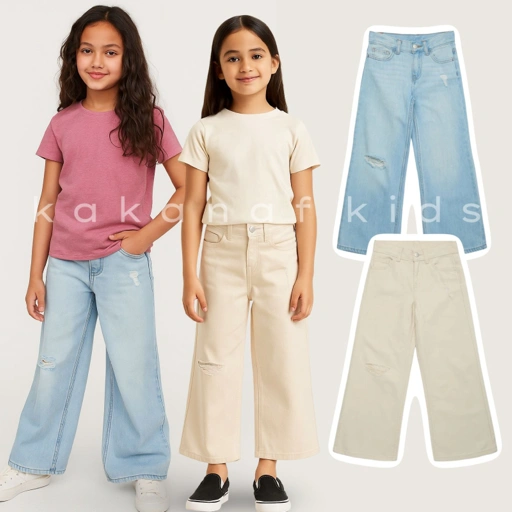 Image of WonderNation Girls Wide Leg Ripped Jeans