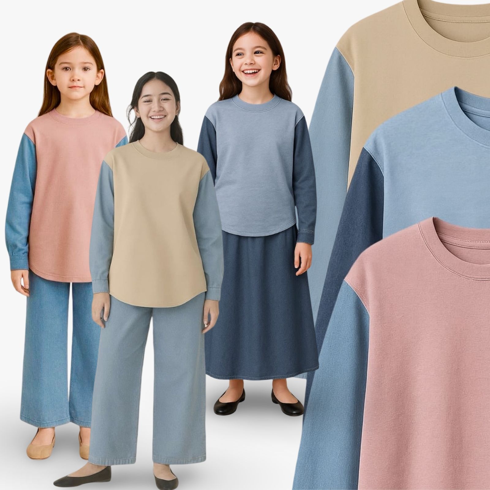 Girls Oversize Two Tone Long Sleeve