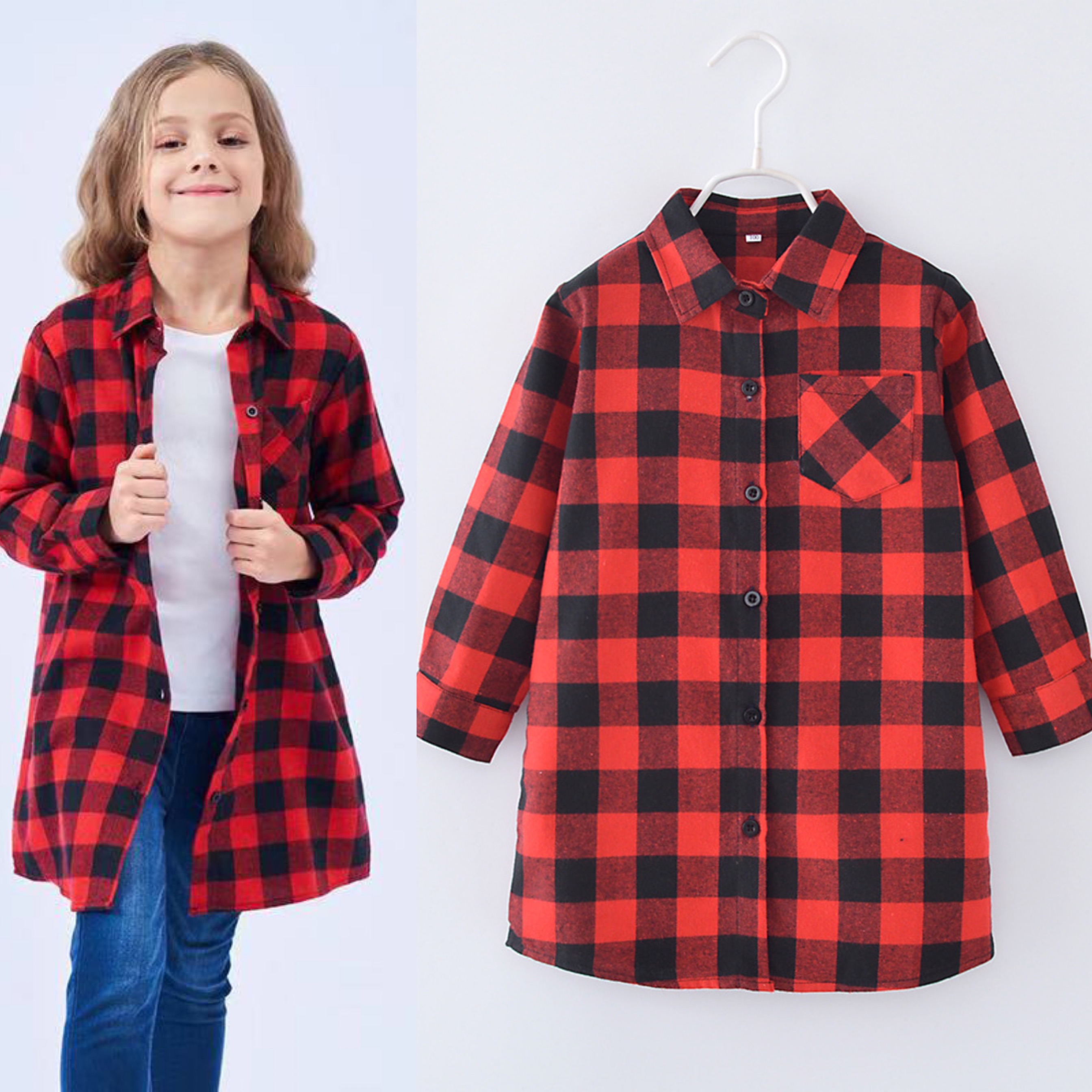 Kemeja Tunik Flannel Impor Anak Perempuan
