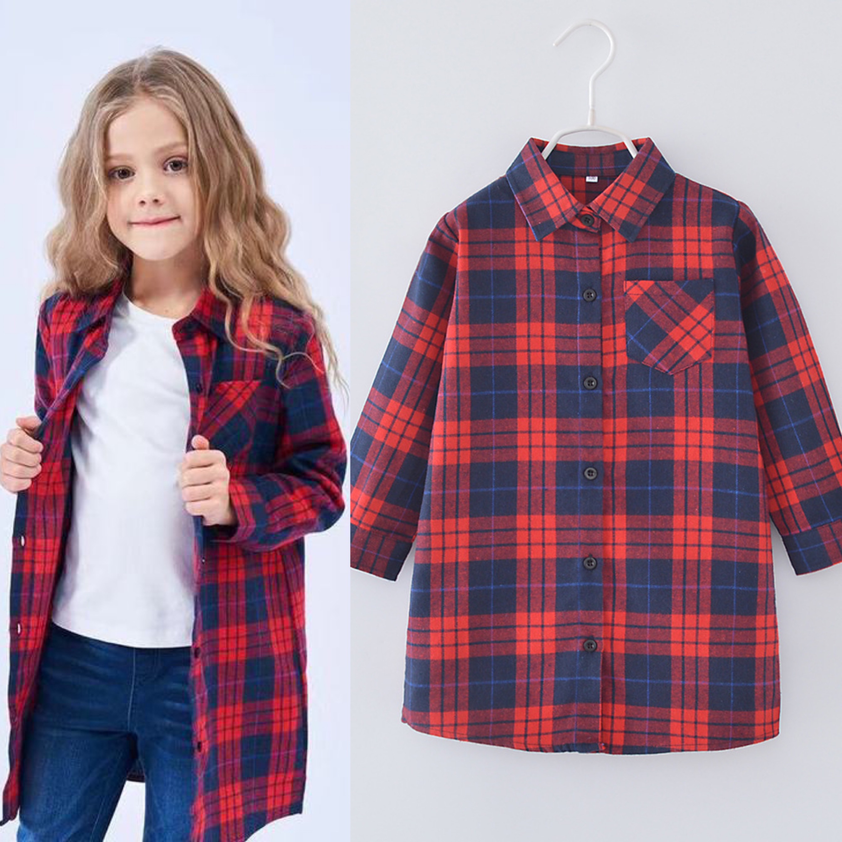 Kemeja Tunik Flannel Impor Anak Perempuan