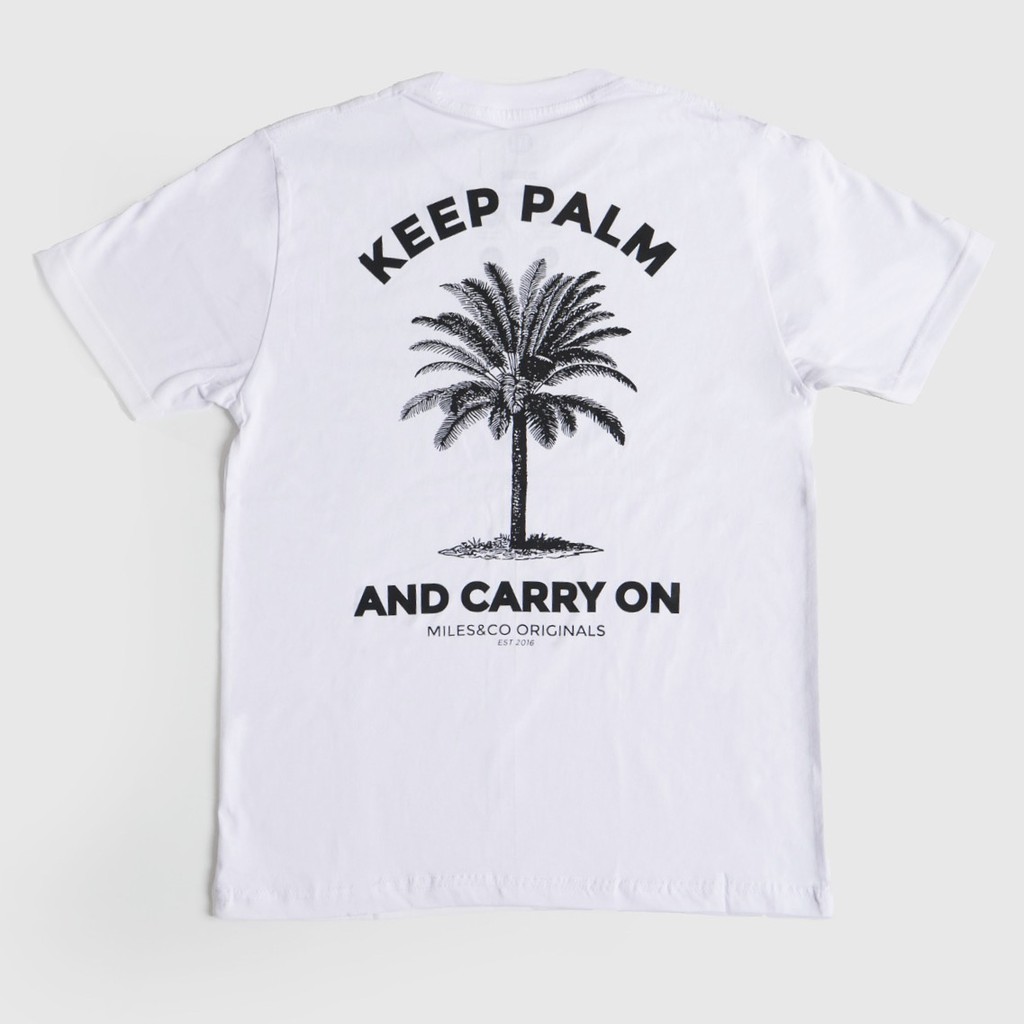 Natara - T-shirt Kaos Casual Polos Premium Pria & Wanita Palm Putih