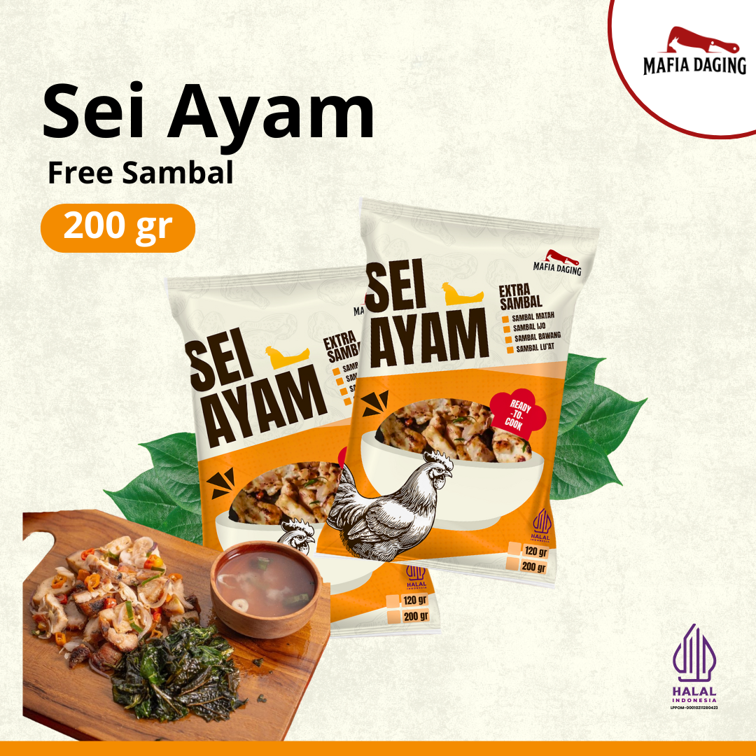 [Mafia Daging] Sei Ayam / Daging Ayam Asap Frozen Sambal Ijo Sambal Matah Sambal Bawang Sambal Lu'at 200g