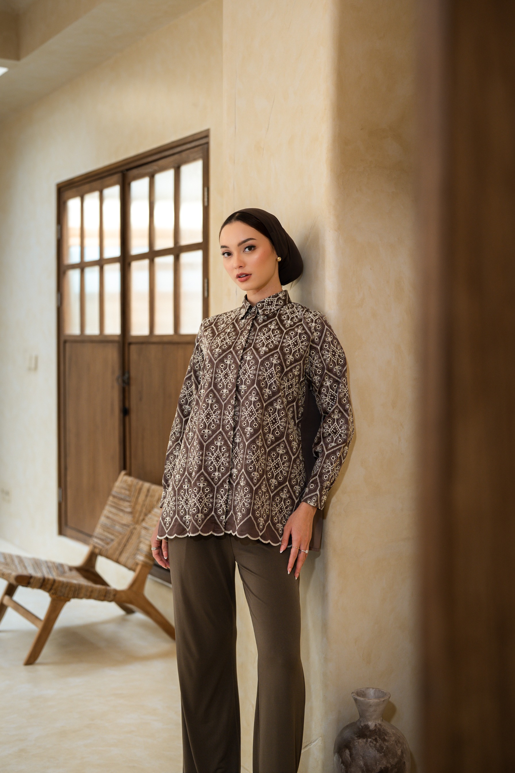 Deyn Scarf - Anara Shirt - Coffee