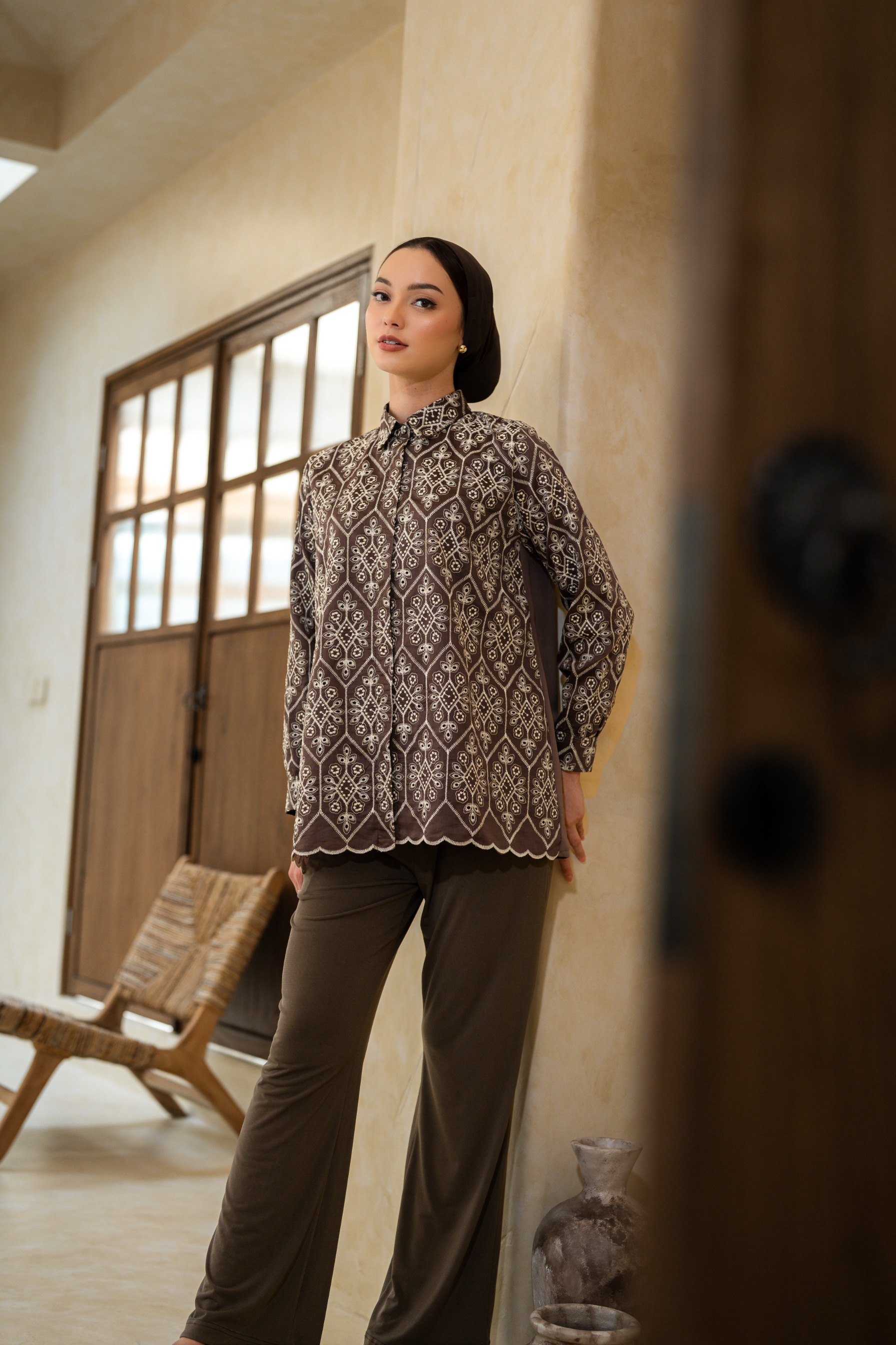 Deyn Scarf - Anara Shirt - Coffee