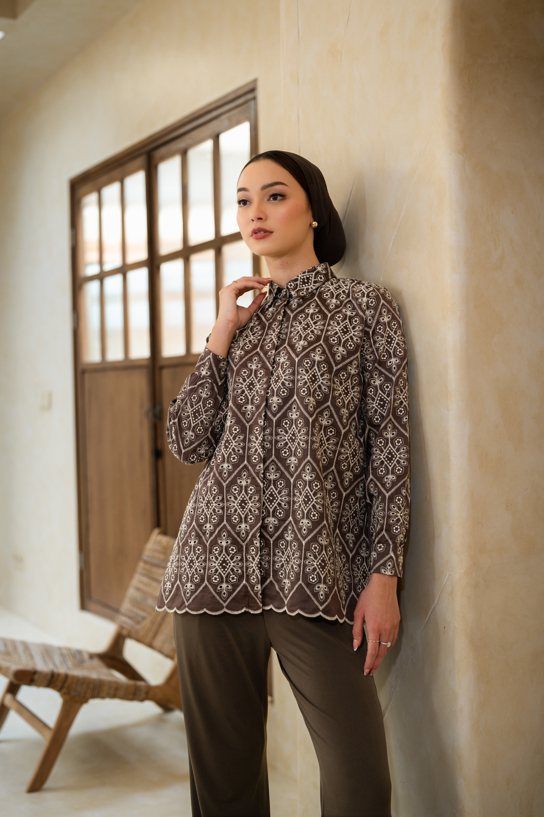 Deyn Scarf - Anara Shirt - Coffee
