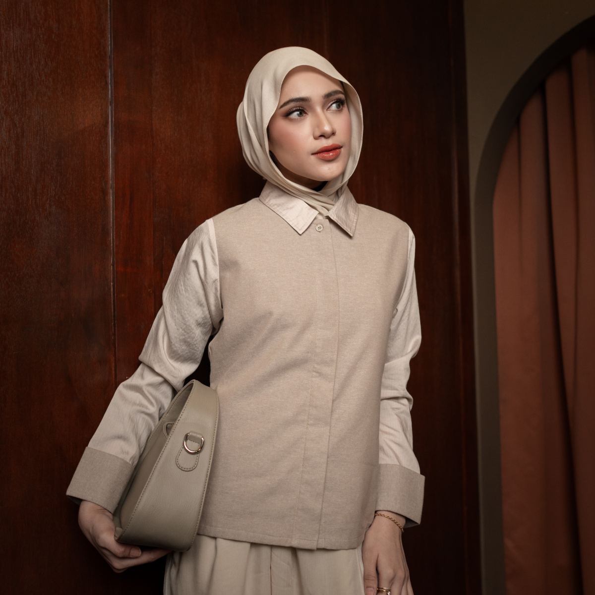 Deyn Scarf - Yura Denim Shirt - Oat Veil
