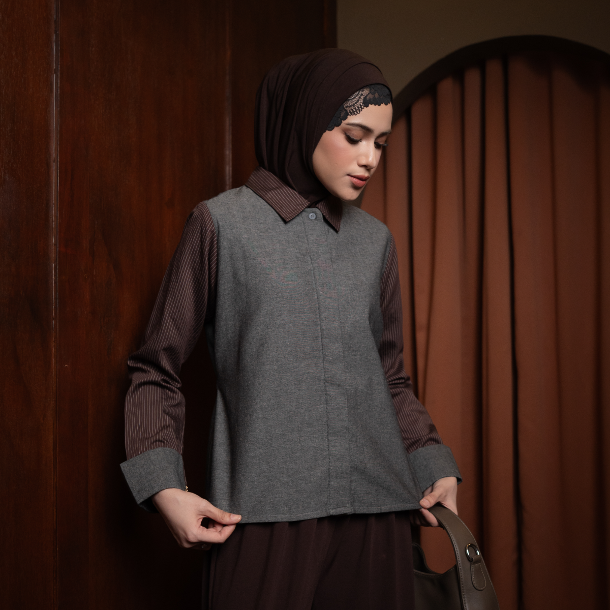 Deyn Scarf - Yura Denim Shirt - Cocoa Luxe