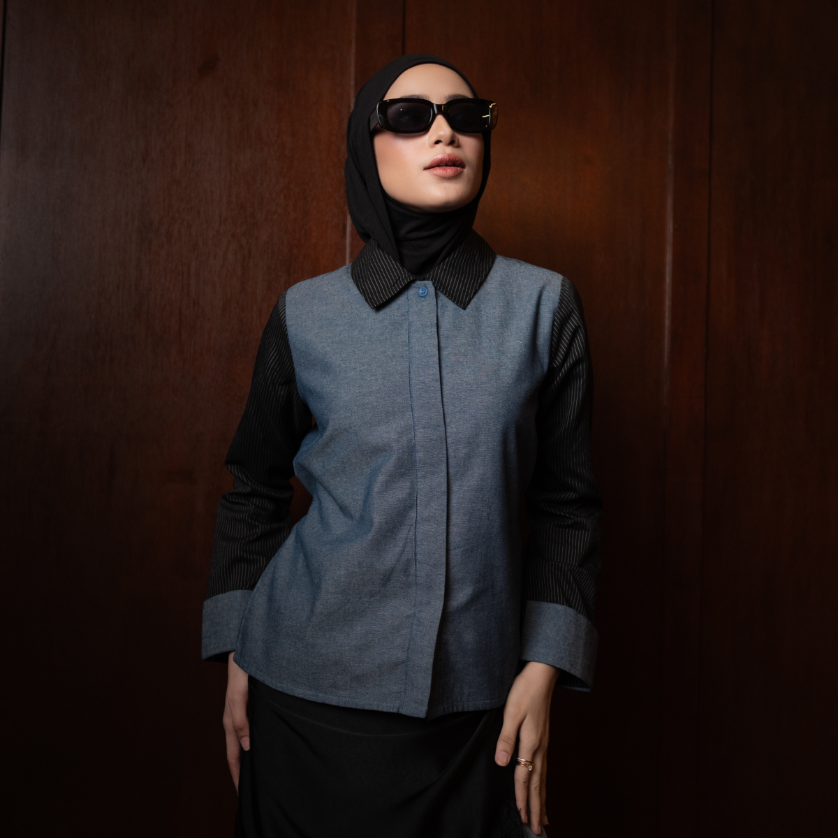 Deyn Scarf - Yura Denim Shirt - Midnight Black