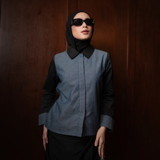 Image of Deyn Scarf - Yura Denim Shirt - Midnight Black