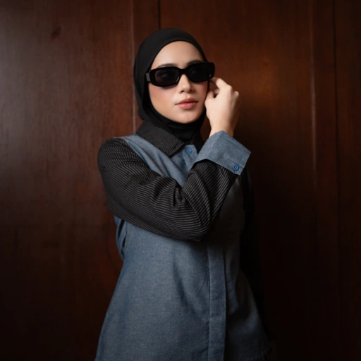 Image of Deyn Scarf - Yura Denim Shirt - Midnight Black