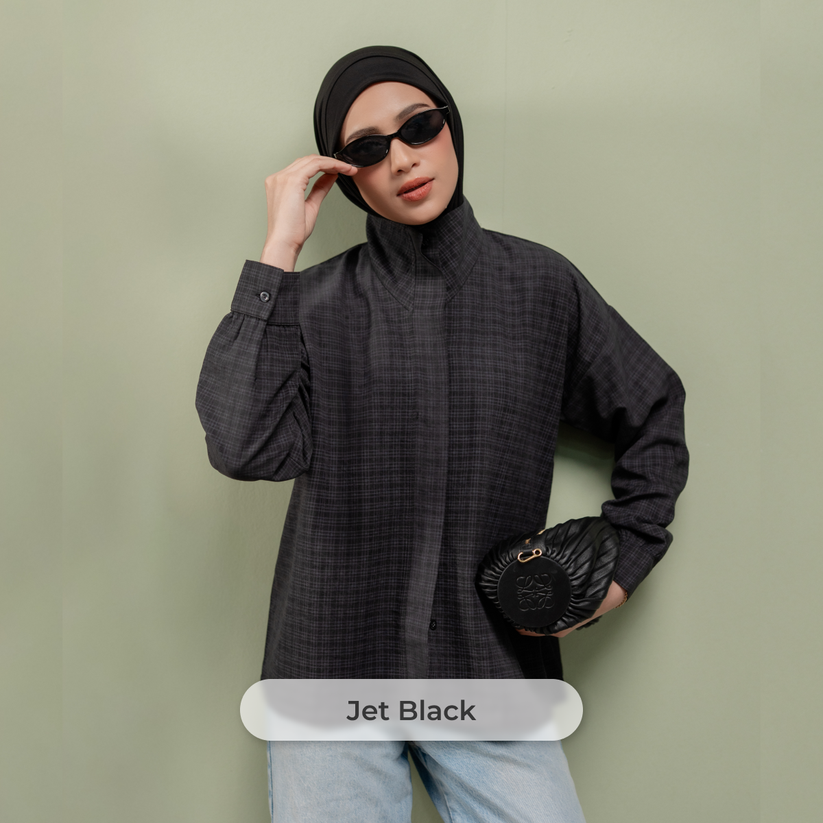 Deyn Scarf - Aiko Check Top - Jet Black