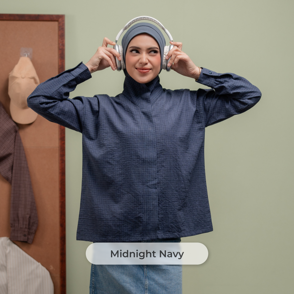 Deyn Scarf - Aiko Check Top - Midnight Navy
