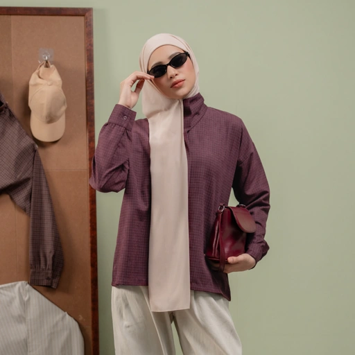 Deyn Scarf - Aiko Check Top - Mulberry