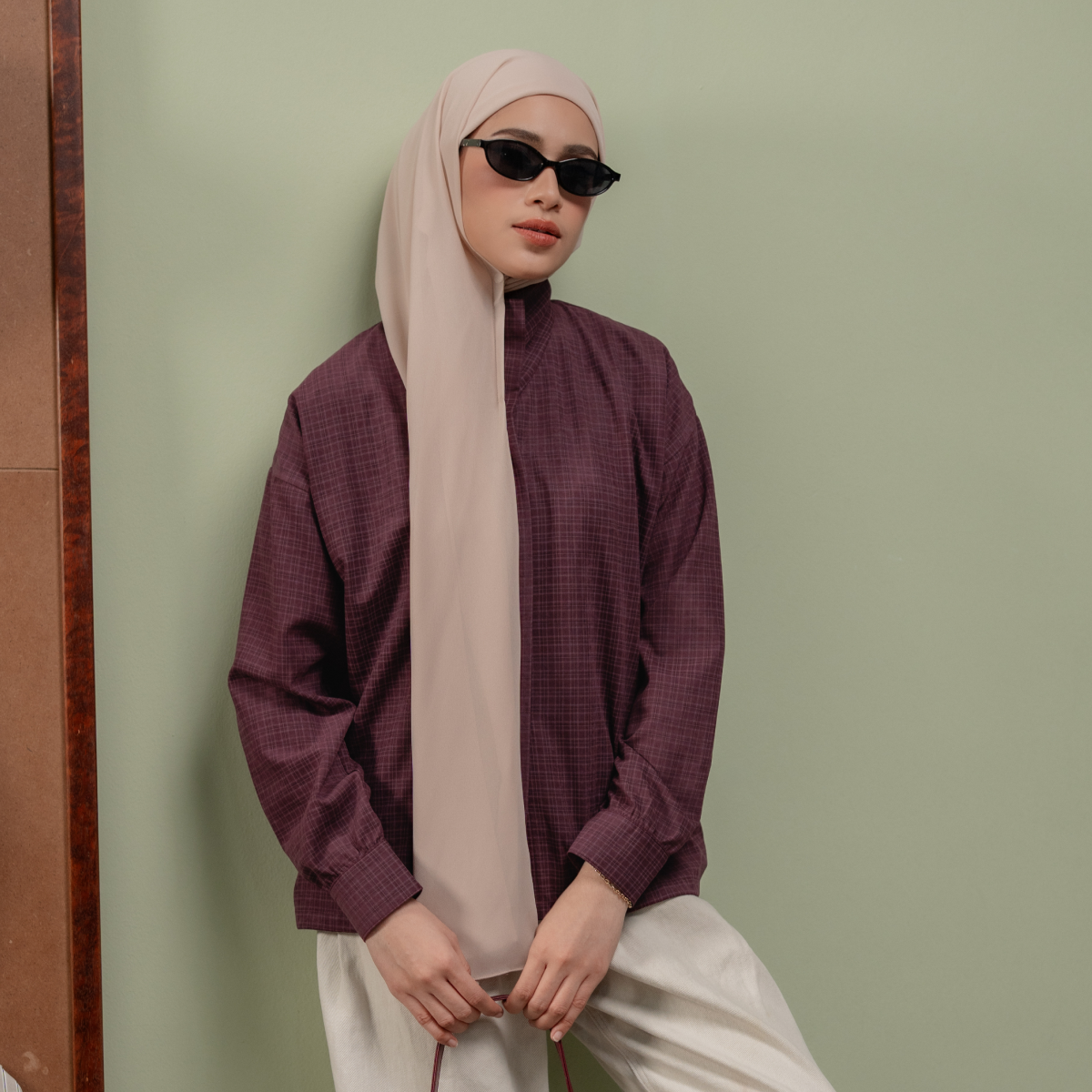 Deyn Scarf - Aiko Check Top - Mulberry