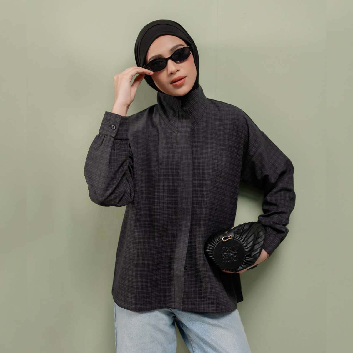Deyn Scarf - Aiko Check Top - Jet Black