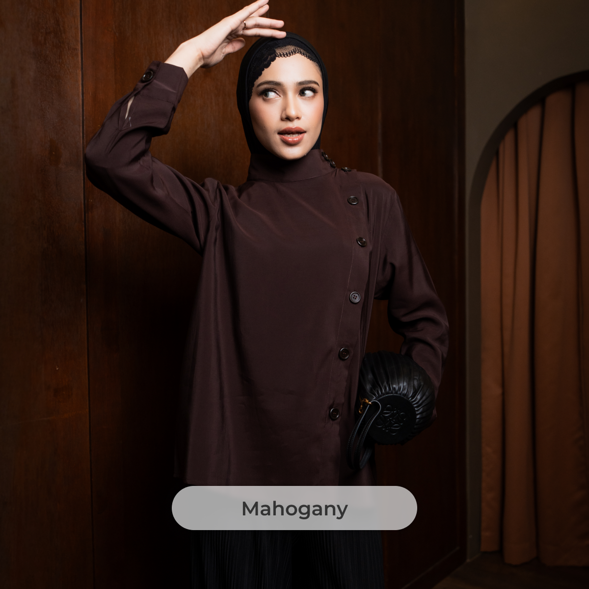 DEYN SCARF - Nava High Neck Top - Mahogany
