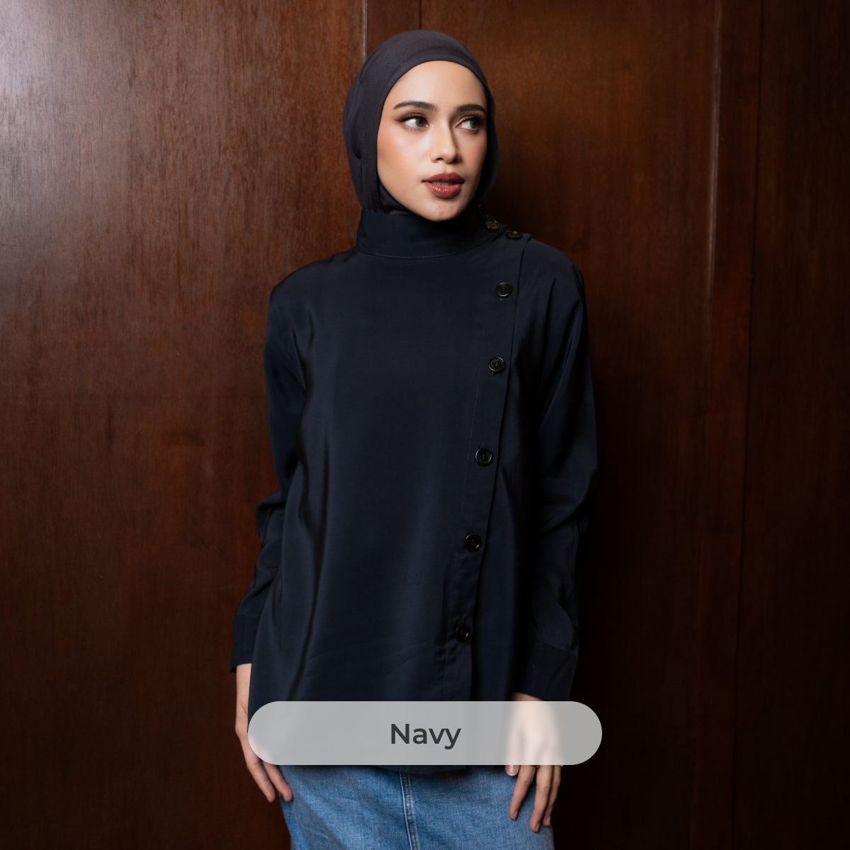 DEYN SCARF - Nava High Neck Top - Navy