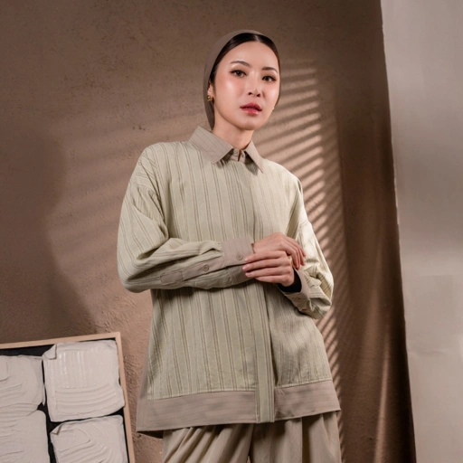 Image of Deyn Scarf - V Stripe Shirt - Matcha