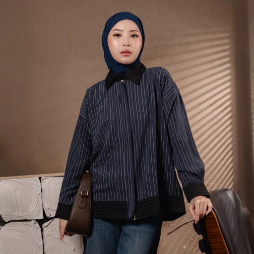 Image of Deyn Scarf - V Stripe Shirt - Blueberry 