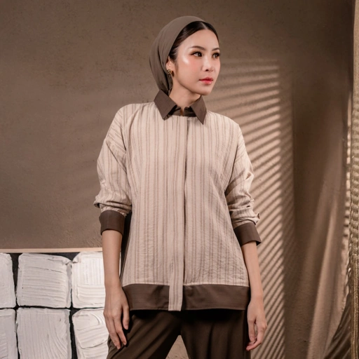 Image of Deyn Scarf - V Stripe Shirt - Tiramisu