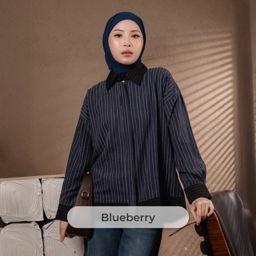 Image of Deyn Scarf - V Stripe Shirt - Blueberry 