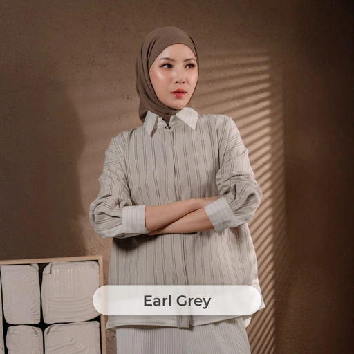 Image of Deyn Scarf - V Stripe Shirt - Earl Grey