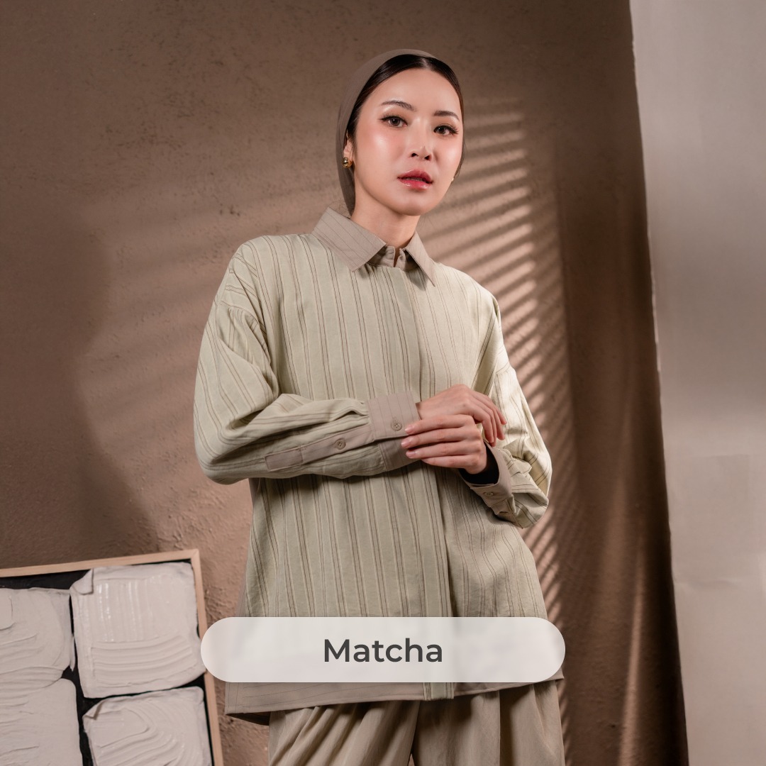 Deyn Scarf - V Stripe Shirt - Matcha