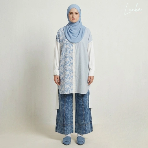 Image of LUNKA bloom - IRISH TUNIC BLUE FLOWER LONG