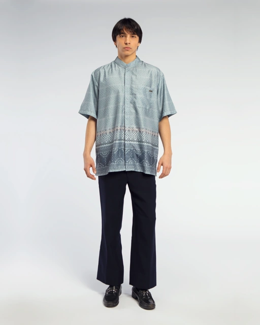 Image of Samira shirt Dad Blue Lengan Pendek