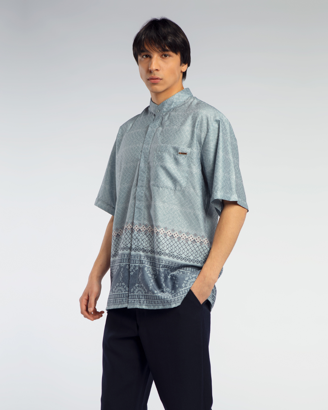 Samira shirt Dad Blue Lengan Pendek
