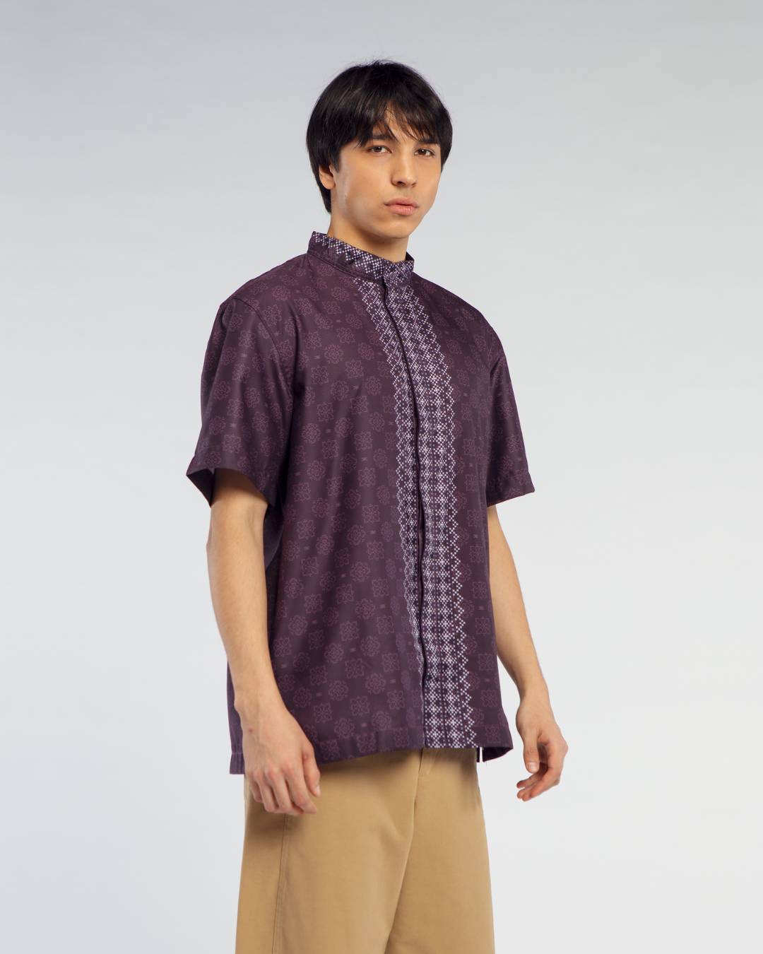 Serene shirt Dad Burgundy Lengan Pendek