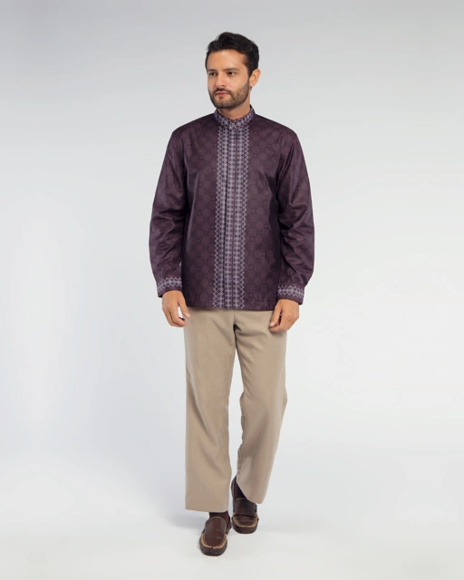 Image of Serene shirt Dad Burgundy Lengan Panjang