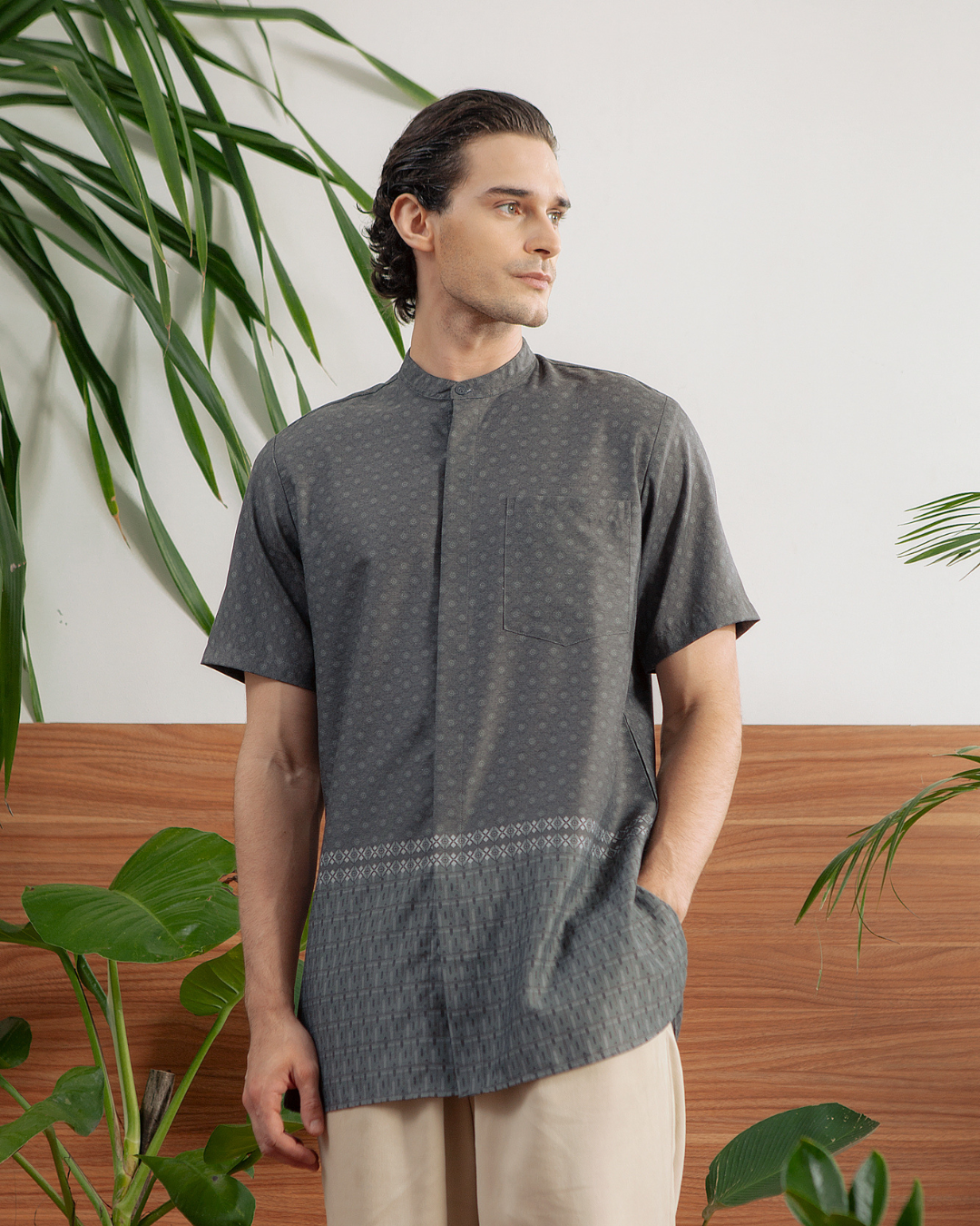 Delisha Shirt Man  (Charcoal,Khaki)